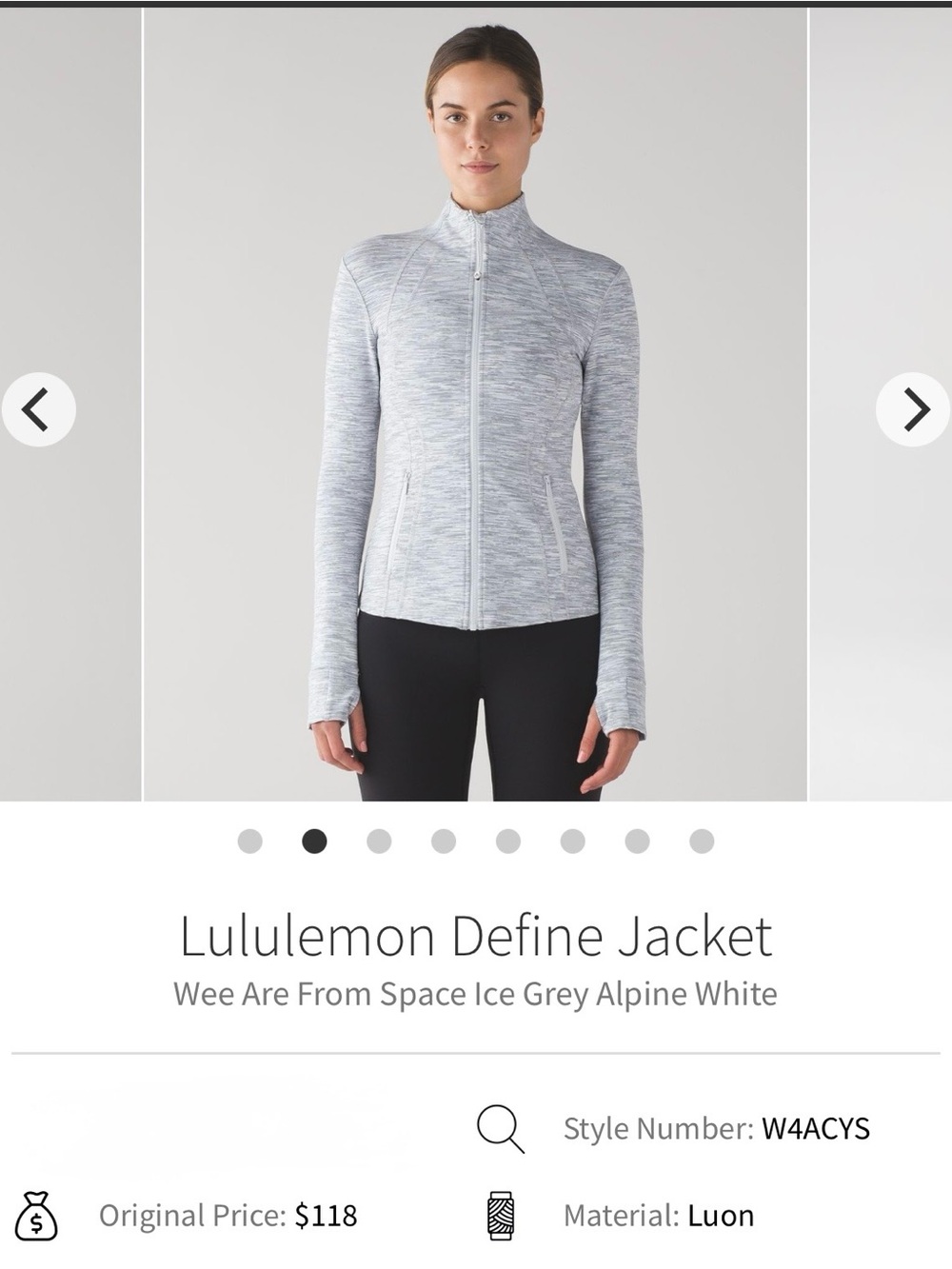 lululemon athletica slim-fit Define Jacket in ice grey and alpine white size 6